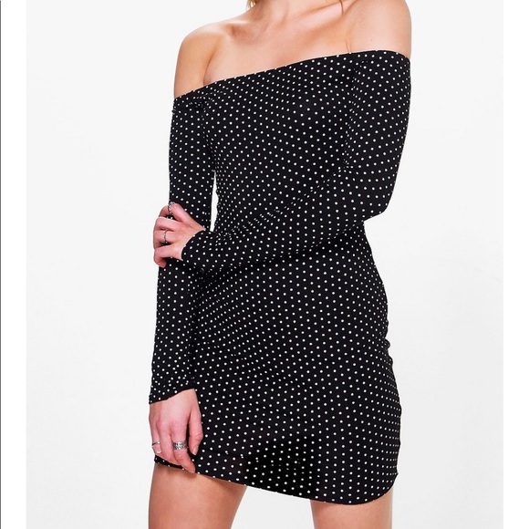 Boohoo Dresses & Skirts - Black & White Off Shoulder Polkadot Mini Dress